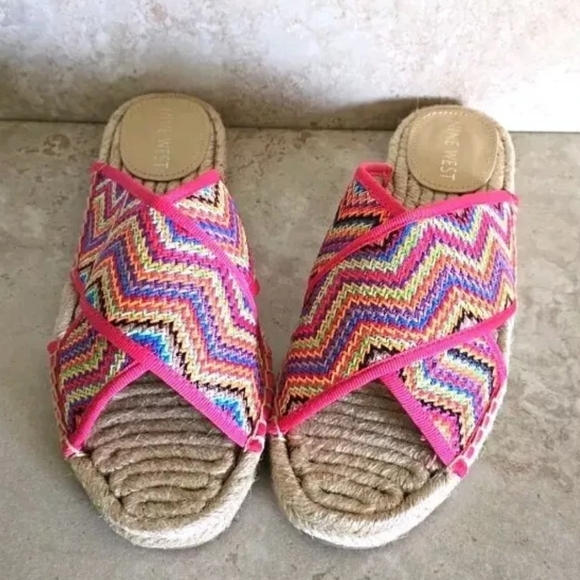 #82-21 Woman Sandals Hamden Spadrille Criss Cross Band Multi Nine West Sz 8 - Picture 4 of 7